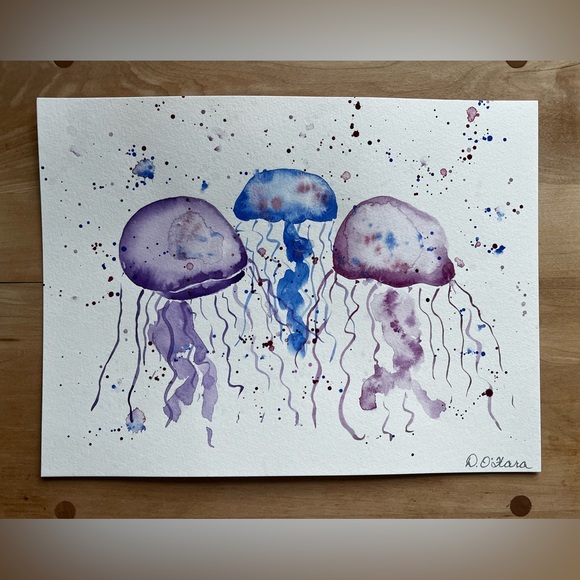 Beautiful Handpainted abstract watercolour jellyfish - Picture 1 of 1